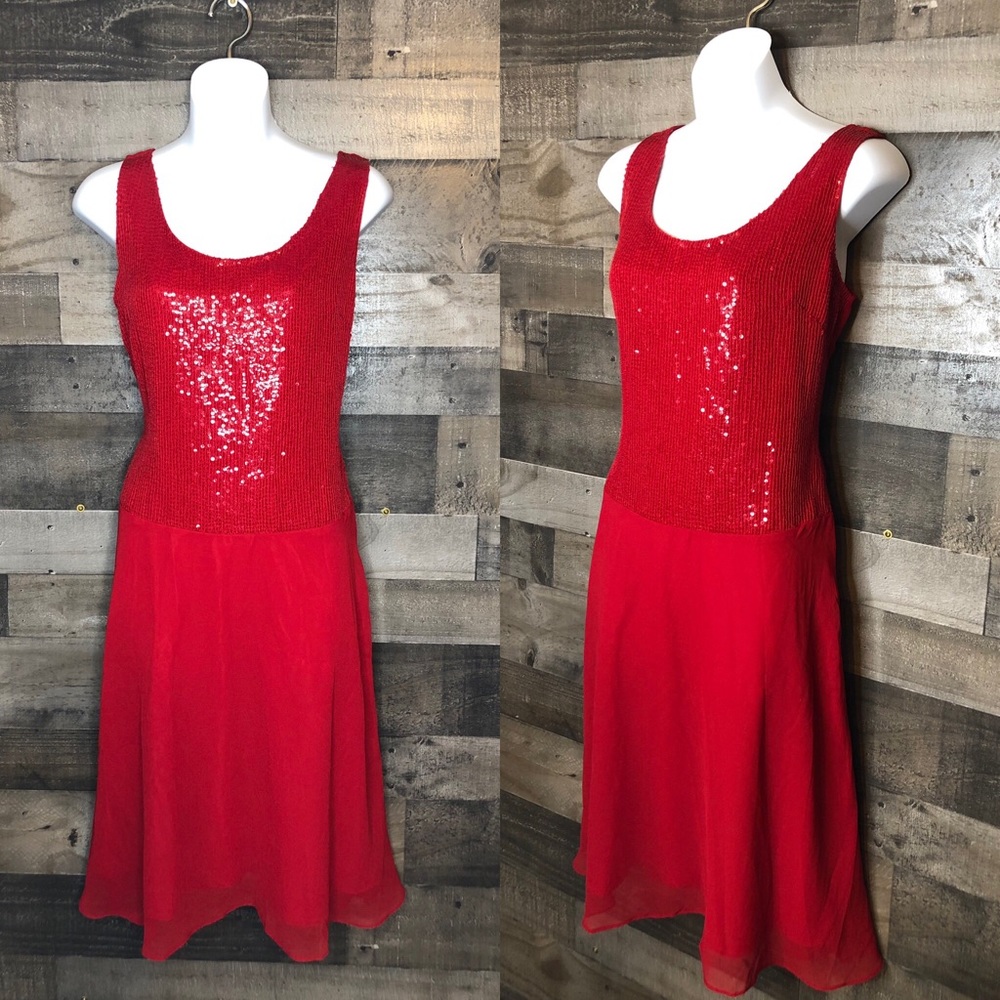 Newport News Red Sequin Sleeveless Dress